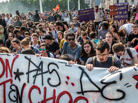 Demonstration of the students against the selection at the university and the law ORE in Lyon, France, the 09 May 2018.  More than 300 stude...