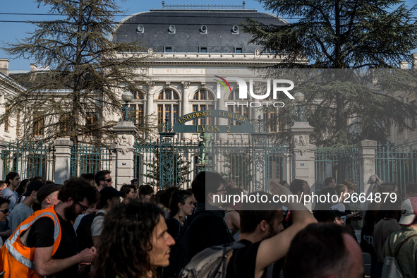 Demonstration of the students against the selection at the university and the law ORE in Lyon, France, the 09 May 2018.  More than 300 stude...