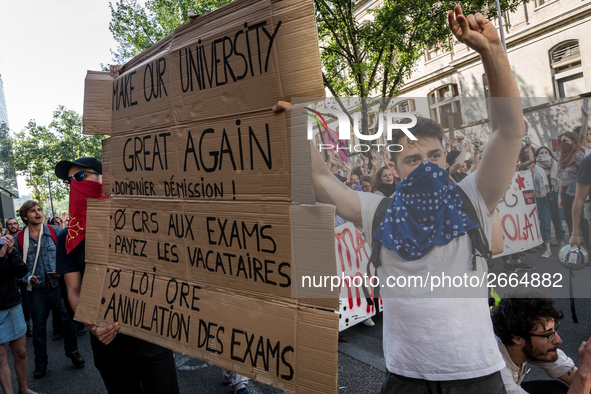 Demonstration of the students against the selection at the university and the law ORE in Lyon, France, the 09 May 2018.  More than 300 stude...