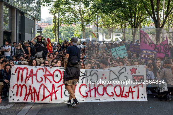 Demonstration of the students against the selection at the university and the law ORE in Lyon, France, the 09 May 2018.  More than 300 stude...