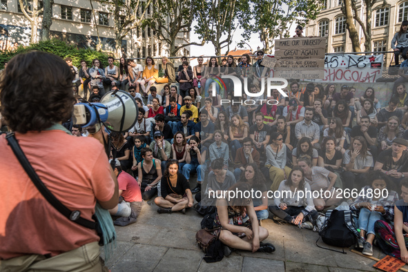 Demonstration of the students against the selection at the university and the law ORE in Lyon, France, the 09 May 2018.  More than 300 stude...