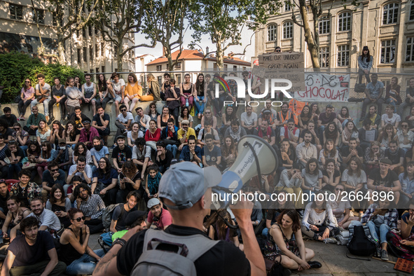 Demonstration of the students against the selection at the university and the law ORE in Lyon, France, the 09 May 2018.  More than 300 stude...