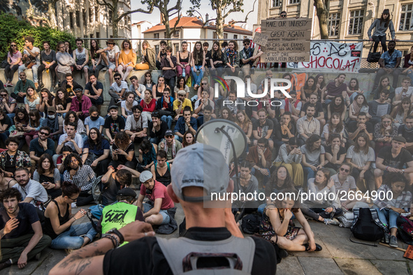 Demonstration of the students against the selection at the university and the law ORE in Lyon, France, the 09 May 2018.  More than 300 stude...