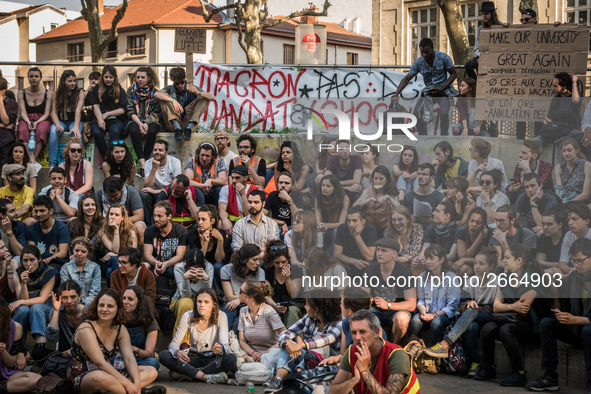 Demonstration of the students against the selection at the university and the law ORE in Lyon, France, the 09 May 2018.  More than 300 stude...