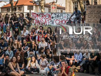 Demonstration of the students against the selection at the university and the law ORE in Lyon, France, the 09 May 2018.  More than 300 stude...