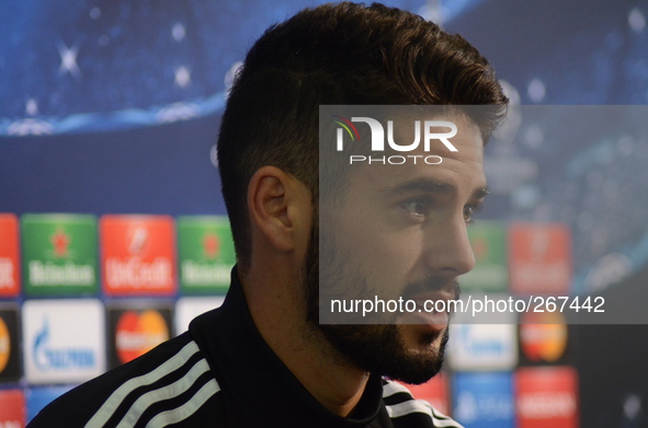 Real Madrid's Isco speaks during a news conference at the Vassil Levski stadium in the Bulgarian capital Sofia, Tuesday, Sept. 30, 2014.
Rea...