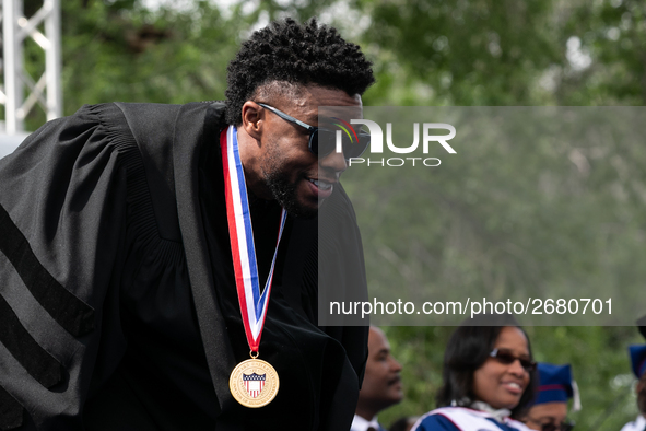 Howard University holds their commencement ceremony for the 2018 graduating class with actor and alumnus Chadwick Boseman, as the keynote sp...