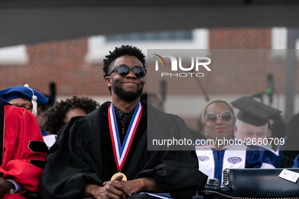 Howard University holds their commencement ceremony for the 2018 graduating class with actor and alumnus Chadwick Boseman, as the keynote sp...