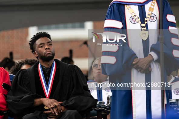 Howard University holds their commencement ceremony for the 2018 graduating class with actor and alumnus Chadwick Boseman, as the keynote sp...