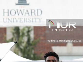 Actor and alumnus Chadwick Boseman delivers the keynote address at Howard University's commencement ceremony for the 2018 graduating class....