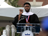 Actor and alumnus Chadwick Boseman delivers the keynote address at Howard University's commencement ceremony for the 2018 graduating class....