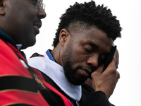 Actor and alumnus Chadwick Boseman (R), after he delivered the keynote address at Howard University's commencement ceremony for the 2018 gra...