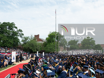 Howard University holds their commencement ceremony for the 2018 graduating class with actor and alumnus Chadwick Boseman, as the keynote sp...