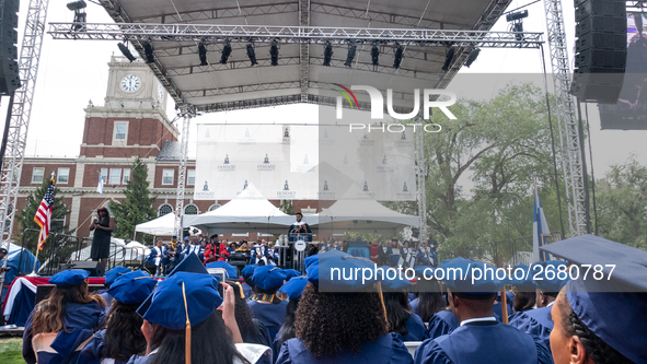 Howard University holds their commencement ceremony for the 2018 graduating class with actor and alumnus Chadwick Boseman, as the keynote sp...