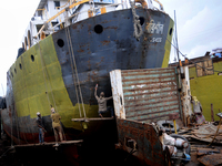 Workers during work at keranigonj Dockyard area in The capital Dhaka, Bangladesh on Wednesday 23 May 2018. (