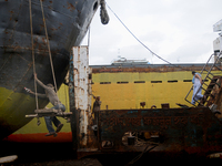 Workers during work at keranigonj Dockyard area in The capital Dhaka, Bangladesh on Wednesday 23 May 2018. (