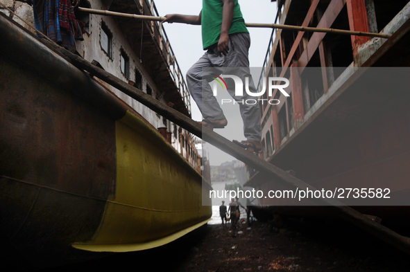 Workers during work at keranigonj Dockyard area in The capital Dhaka, Bangladesh on Wednesday 23 May 2018. 