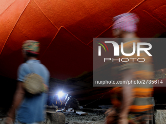 Workers during work at keranigonj Dockyard area in The capital Dhaka, Bangladesh on Wednesday 23 May 2018. (