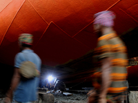 Workers during work at keranigonj Dockyard area in The capital Dhaka, Bangladesh on Wednesday 23 May 2018. (