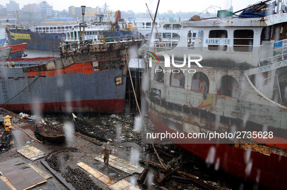 Workers during work at keranigonj Dockyard area in The capital Dhaka, Bangladesh on Wednesday 23 May 2018. 