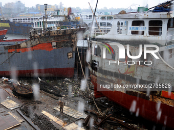 Workers during work at keranigonj Dockyard area in The capital Dhaka, Bangladesh on Wednesday 23 May 2018. (