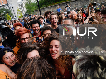 A protester who was arrested by police during the Arago highschool blocade, get out of the Courthouse and is welcomed by his friends in pari...