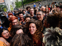 A protester who was arrested by police during the Arago highschool blocade, get out of the Courthouse and is welcomed by his friends in pari...