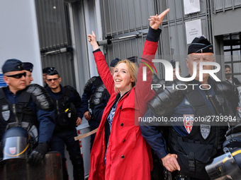 A protester who was arrested by police during the Arago highschool blocade, get out of the Courthouse and is welcomed by his friends in pari...