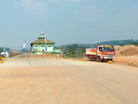 Jami Baitul Mustaghfirin Mosque, standing in the middle of the construction of Batang-Semarang Toll Road, Central Java. Indonesia in June, 4...