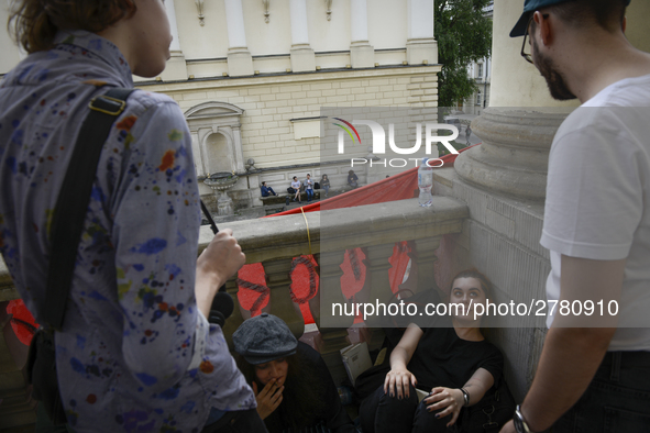 Students protest the changes in the higher education law in Warsaw, Poland on June 5, 2018. The new Gowin law the students say will severely...