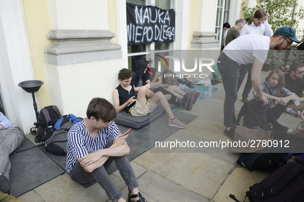 Students protest the changes in the higher education law in Warsaw, Poland on June 5, 2018. The new Gowin law the students say will severely...