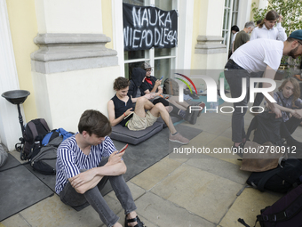 Students protest the changes in the higher education law in Warsaw, Poland on June 5, 2018. The new Gowin law the students say will severely...