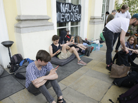 Students protest the changes in the higher education law in Warsaw, Poland on June 5, 2018. The new Gowin law the students say will severely...