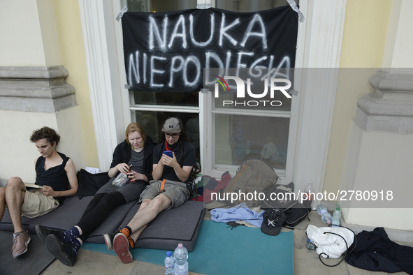 Students protest the changes in the higher education law in Warsaw, Poland on June 5, 2018. The new Gowin law the students say will severely...