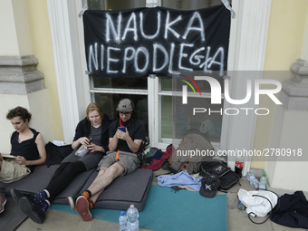 Students protest the changes in the higher education law in Warsaw, Poland on June 5, 2018. The new Gowin law the students say will severely...