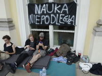 Students protest the changes in the higher education law in Warsaw, Poland on June 5, 2018. The new Gowin law the students say will severely...