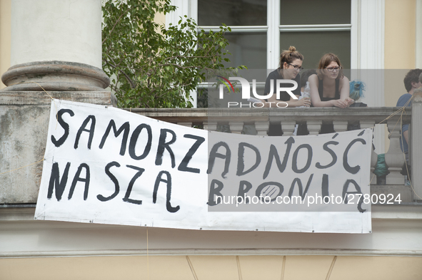 Students protest the changes in the higher education law in Warsaw, Poland on June 5, 2018. The new Gowin law the students say will severely...