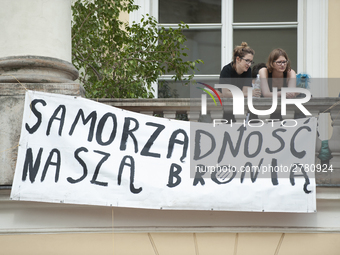 Students protest the changes in the higher education law in Warsaw, Poland on June 5, 2018. The new Gowin law the students say will severely...