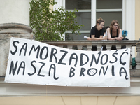 Students protest the changes in the higher education law in Warsaw, Poland on June 5, 2018. The new Gowin law the students say will severely...