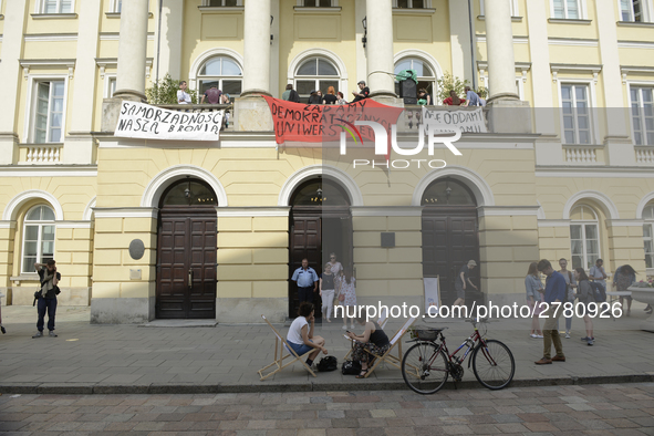 Students protest the changes in the higher education law in Warsaw, Poland on June 5, 2018. The new Gowin law the students say will severely...