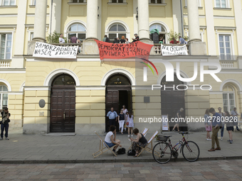 Students protest the changes in the higher education law in Warsaw, Poland on June 5, 2018. The new Gowin law the students say will severely...