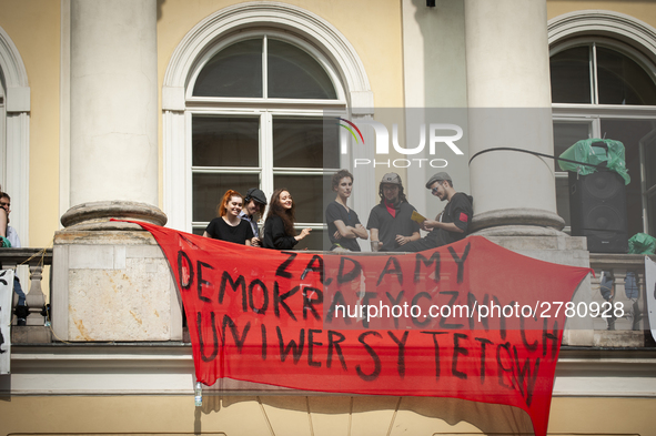 Students protest the changes in the higher education law in Warsaw, Poland on June 5, 2018. The new Gowin law the students say will severely...