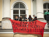 Students protest the changes in the higher education law in Warsaw, Poland on June 5, 2018. The new Gowin law the students say will severely...