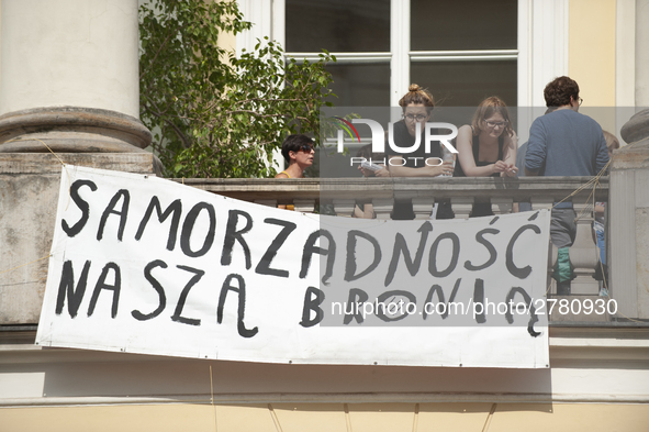 Students protest the changes in the higher education law in Warsaw, Poland on June 5, 2018. The new Gowin law the students say will severely...