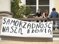 Students protest the changes in the higher education law in Warsaw, Poland on June 5, 2018. The new Gowin law the students say will severely...