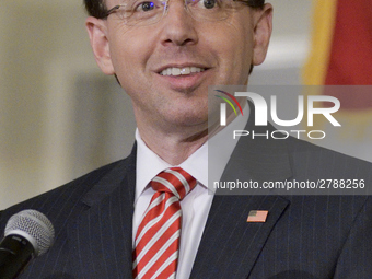 US Deputy Attorney General Rod Rosenstein delivers the keynote speech during the Central High School annual alumni dinner, in Philadelphia,...