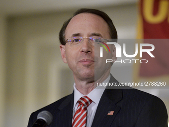 US Deputy Attorney General Rod Rosenstein delivers the keynote speech during the Central High School annual alumni dinner, in Philadelphia,...