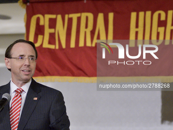 US Deputy Attorney General Rod Rosenstein delivers the keynote speech during the Central High School annual alumni dinner, in Philadelphia,...