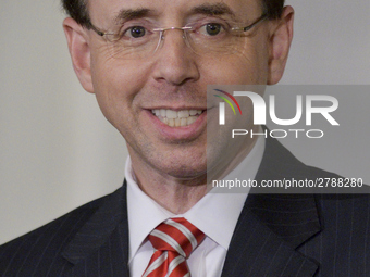 US Deputy Attorney General Rod Rosenstein delivers the keynote speech during the Central High School annual alumni dinner, in Philadelphia,...