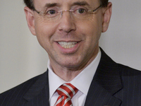 US Deputy Attorney General Rod Rosenstein delivers the keynote speech during the Central High School annual alumni dinner, in Philadelphia,...